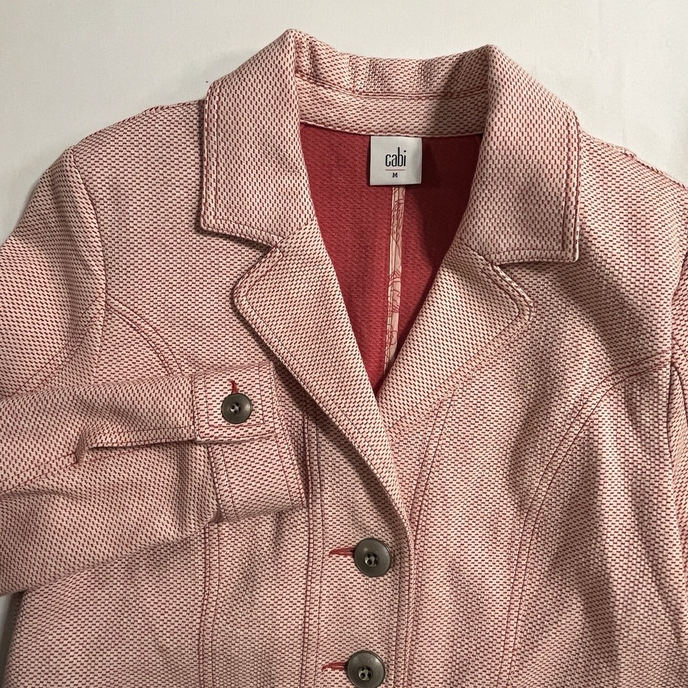 Cabi Womens Salmon Cream Check Button Front Jacket Blazer Style 5301 Medium